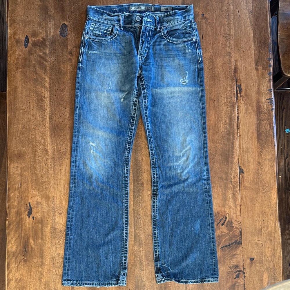 BKE Straight Leg Denim Jeans - Classic Blue 32L